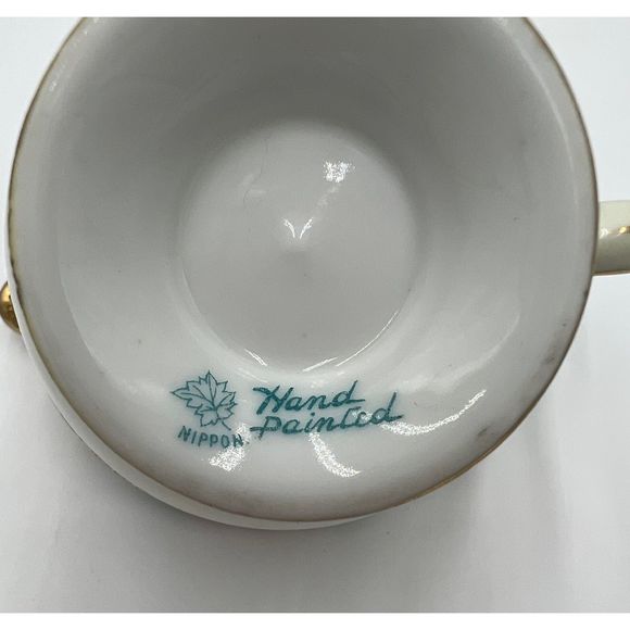 Vintage Nippon‎ Moriage Creamer and Covered Sugar Maple Leaf Gold Beaded - Picture 7 of 9